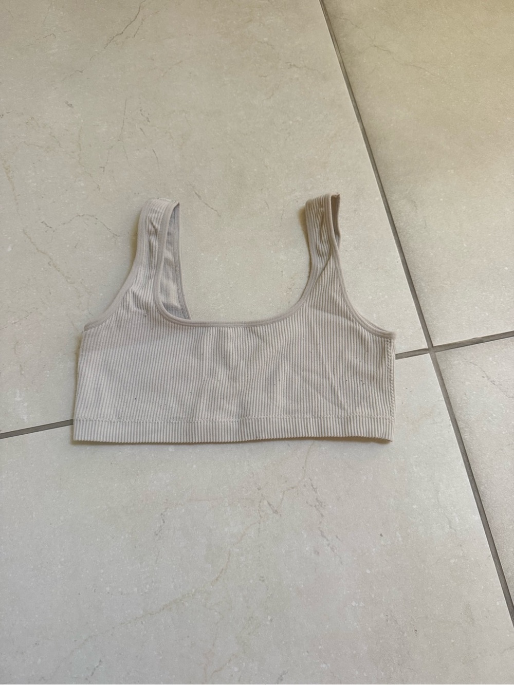 Ribbed Scoop Neck Bralette - Beige